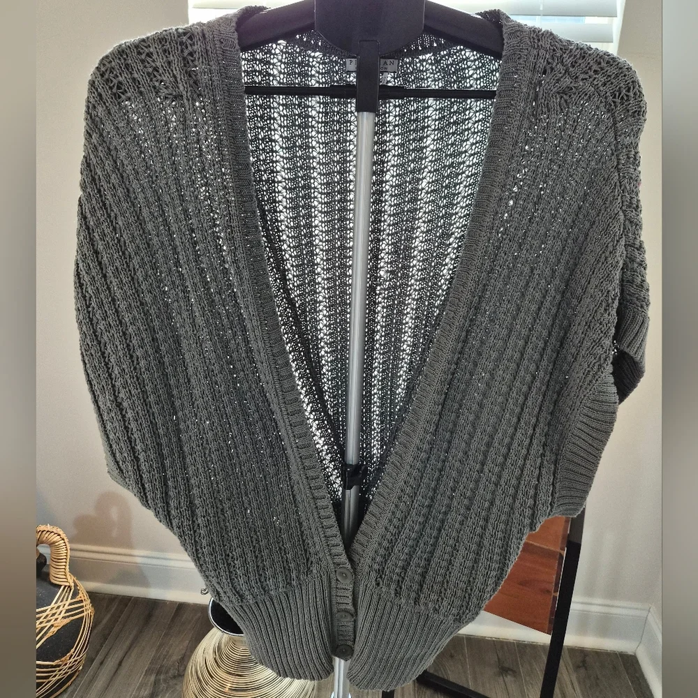 Peruvian Connection 100% Pima Cotton Open-Knit Cardigan Sweater - Gray - L - Picture 1 of 7